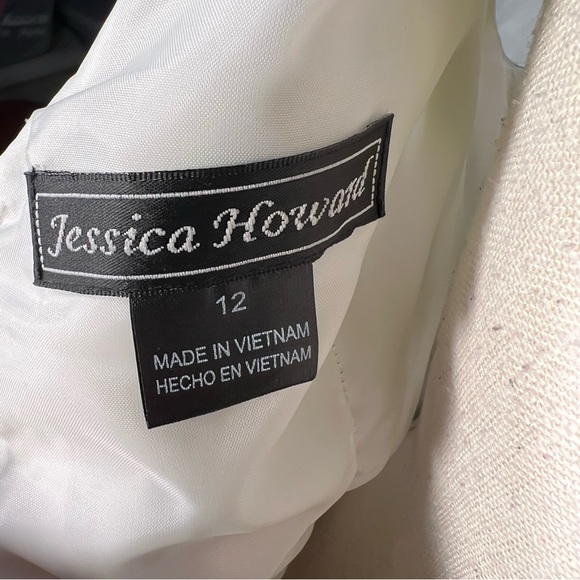 Jessica Howard Green & White Sleeveless V Back Fit & Flare Dress Pink Belt 12 - Picture 6 of 7